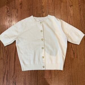 Song of Style Aimee Song Cardigan White Short Sleeve Gold Button L